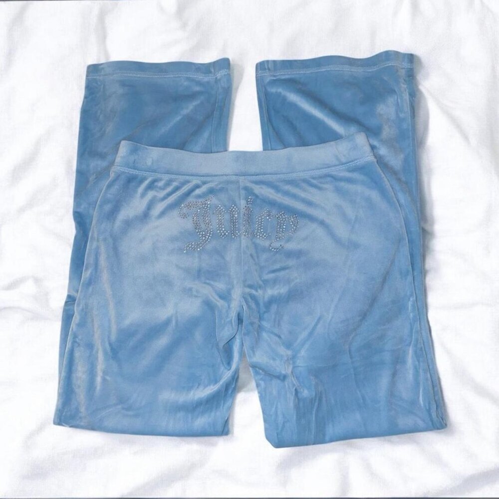 Baby Blue Juicy Couture Rhinestone Velour Track Sweatpants
